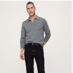 Banana Republic Italian Merino Wool Sweater Polo Johnny Collar Grey Size XL